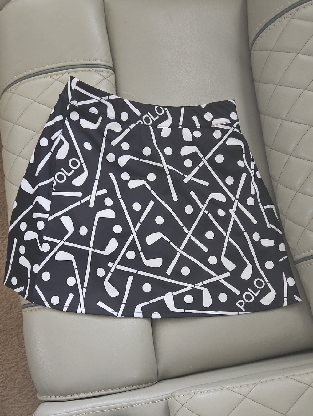 Polo by Ralph Lauren Black & White Patterned A-Line Golf  Skirt
